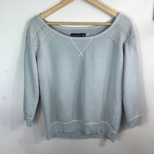 American Eagle Outfitters Tops - AE | Pale Sage Green Lace Shoulder Sweatshirt American Eagle Outfitters Tops - AE | Pale Sage Green Lace Shoulder Sweatshirt